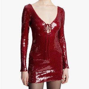 Verona Sequin Mini Dress in Deep Red from BARDOT